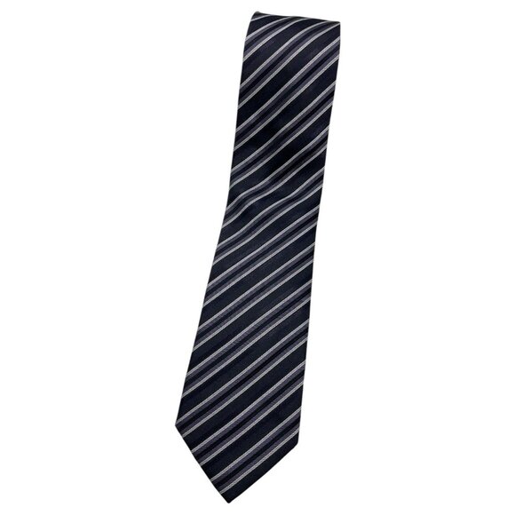 HUGO BOSS Men's 100% Silk Necktie LUXURY Tie XL Gray Purple Striped W:3" EUC